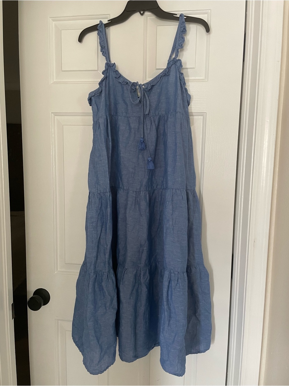 J. Crew Light Blue Tiered Maxi Dress with Tassel Tie